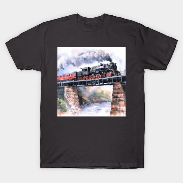 Watercolor Locomotive on a Bridge T-Shirt by Starbase79